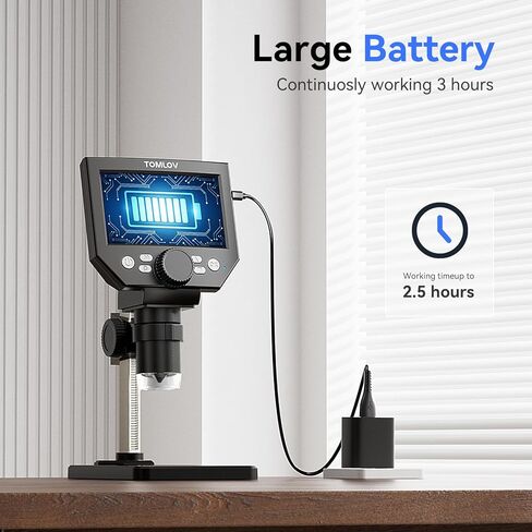 TOMLOV مجهر رقمي 4.3 بوصة شاشة LCD عالية الدقة، مكبر عملة 10.0 ميجابكسل، كاميرا ستيريو تكبير 1-1000X، 8 مصابيح LED قابلة للتعديل، بطارية طويلة الأمد، بطاقة SD سعة 32 جيجابايت متضمنة - موديل DM4 Lite in Kuwait