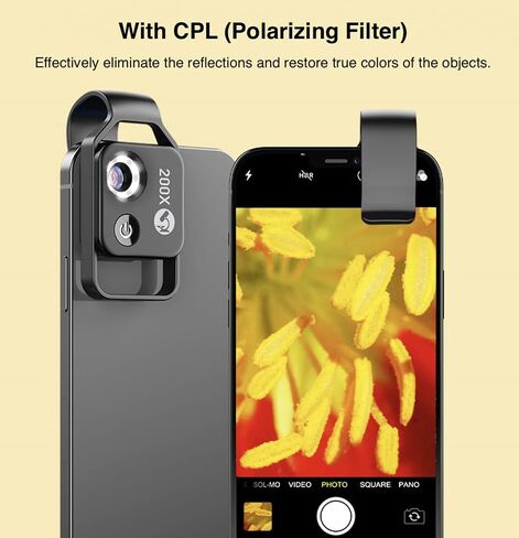 Phone Microscope with CPL Lens & LED Light & Universal Clip, 200X Pocket Microscope, Compatible with Most Smartphones in Saudi Arabia