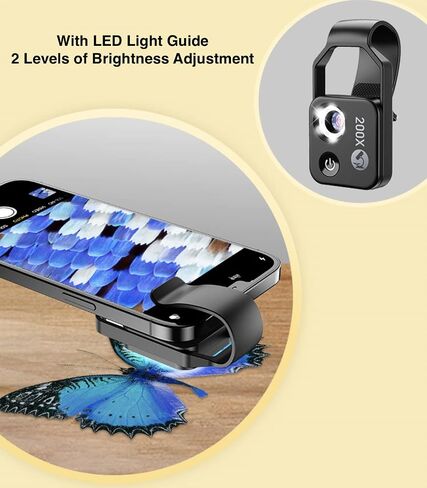 Phone Microscope with CPL Lens & LED Light & Universal Clip, 200X Pocket Microscope, Compatible with Most Smartphones in Saudi Arabia