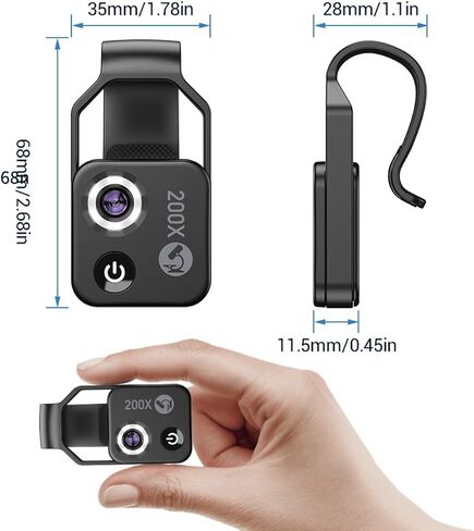 Phone Microscope with CPL Lens & LED Light & Universal Clip, 200X Pocket Microscope, Compatible with Most Smartphones in Saudi Arabia