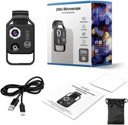 Phone Microscope with CPL Lens & LED Light & Universal Clip, 200X Pocket Microscope, Compatible with Most Smartphones in Saudi Arabia