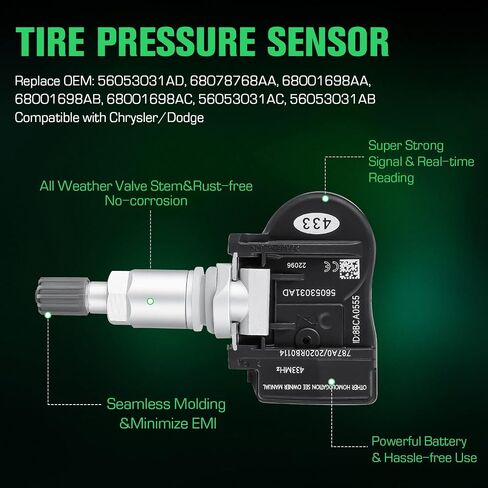 56053031AD مستشعر TPMS نظام مراقبة ضغط الإطارات 433 ميجاهرتز لكرايسلر 300/200/سيبرينج/تاون آند كانتري، لدودج أفينجر/كاليبر/جراند كارافان/رحلة/شاحن/ماغنوم (4 قطع) in Saudi Arabia