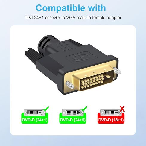 Aolcev DVI to VGA Adapter DVI-D 24+1 & DVI-I 24+5 to VGA Male to Female Gold-Plated Convertor 1080P HD Resolution DVI to VGA Cable for Monitor TV PC Host and Projector in Kuwait
