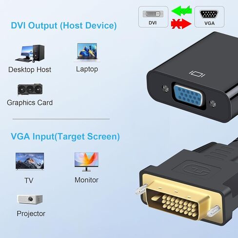 Aolcev DVI to VGA Adapter DVI-D 24+1 & DVI-I 24+5 to VGA Male to Female Gold-Plated Convertor 1080P HD Resolution DVI to VGA Cable for Monitor TV PC Host and Projector in Kuwait