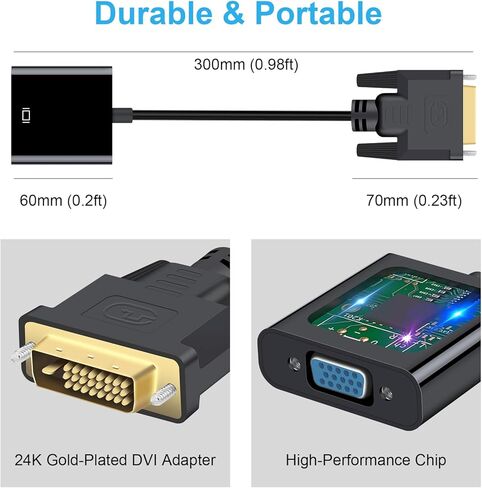 Aolcev DVI to VGA Adapter DVI-D 24+1 & DVI-I 24+5 to VGA Male to Female Gold-Plated Convertor 1080P HD Resolution DVI to VGA Cable for Monitor TV PC Host and Projector in Kuwait