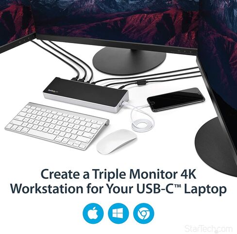 محطة إرساء الكمبيوتر المحمول العالمية StarTech.com، قاعدة توصيل USB-C/USB-A هجينة، Dual 4K DP/HDMI، 60 وات PD، Mac/Windows/Chrome OS، NIC in Kuwait