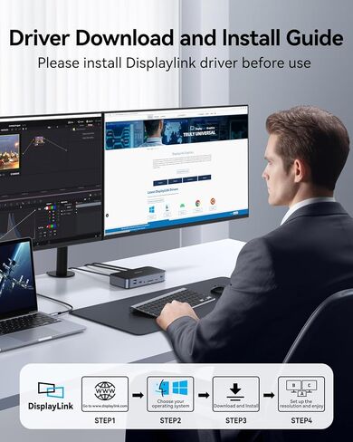 محطة إرساء الكمبيوتر المحمول DisplayLink بشاشة مزدوجة، قاعدة USB C بقوة 120 وات، محطة إرساء USB C مع 2 HDMI، 2 DisplayPort، 2.5 جيجابت في الثانية إيثرنت، USB 3.1/3.0/2.0، SD/TF لجهاز MacBook Pro/Air/Dell/HP/Lenovo in Kuwait