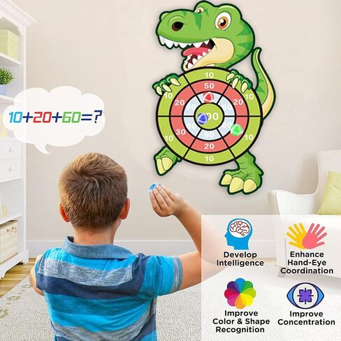 Large Dart Board for Kids with 12 Sticky Balls, Indoor Outdoor Sport Games Multi-Player Party Game, Cartoon Animal Dart Board Toys for Kids 3+ Years Toddler Boys Girls in Saudi Arabia