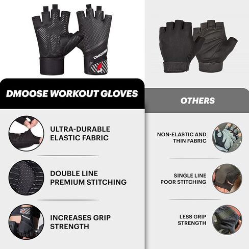 قفازات تمرين اللياقة البدنية من دي مووس - قفازات الصالة الرياضية لرفع الأثقال والتدريب والسحب واللياقة البدنية - قفازات رفع الأثقال للرجال والنساء - مع أو بدون دعم المعصم - قفازات تدريب مسامية in Kuwait