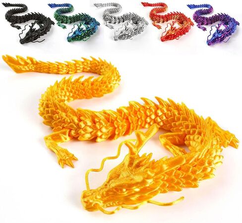 3D Printed Dragon - Articulated and Posable Toy for Car Decoration - Strikingly Realistic Dragon crystal Figure gifts (Gold) in Kuwait