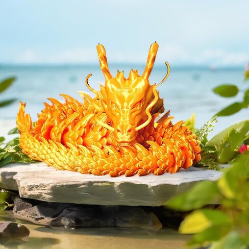 3D Printed Dragon - Articulated and Posable Toy for Car Decoration - Strikingly Realistic Dragon crystal Figure gifts (Gold) in Kuwait