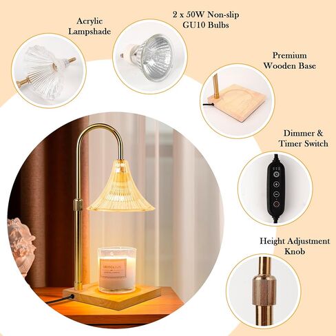 Candle Warmer Lamp Electric Candle Warmer with Timer Dimmer Adjustable Height Wax Warmer Vintage Home Decor Table Lamp Night Lamp Candle Melter Lamp for Scented Jar Candles Birthday Gifts in Saudi Arabia