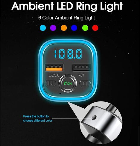 جهاز إرسال راديو FM يعمل بالبلوتوث للسيارة مع شاحن ومستقبل الصوت ومحول ولاعة السجائر ومشغل الموسيقى ومجموعة السيارة بدون استخدام اليدين لهواتف iPhone وسامسونج وأندرويد المحمولة in Kuwait