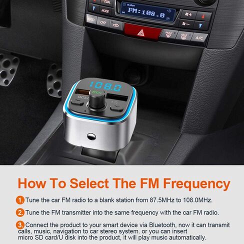 جهاز إرسال راديو FM يعمل بالبلوتوث للسيارة مع شاحن ومستقبل الصوت ومحول ولاعة السجائر ومشغل الموسيقى ومجموعة السيارة بدون استخدام اليدين لهواتف iPhone وسامسونج وأندرويد المحمولة in Kuwait