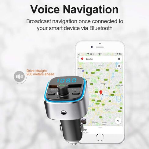 جهاز إرسال راديو FM يعمل بالبلوتوث للسيارة مع شاحن ومستقبل الصوت ومحول ولاعة السجائر ومشغل الموسيقى ومجموعة السيارة بدون استخدام اليدين لهواتف iPhone وسامسونج وأندرويد المحمولة in Kuwait
