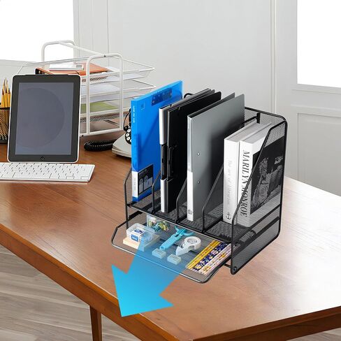 حامل ملفات مجلة منظم مكتب شبكي، مع 4 رفوف عمودية وحجرة سفلية واحدة، منظمات مكتبية وإكسسوارات للمكتب المنزلي، أسود in Kuwait