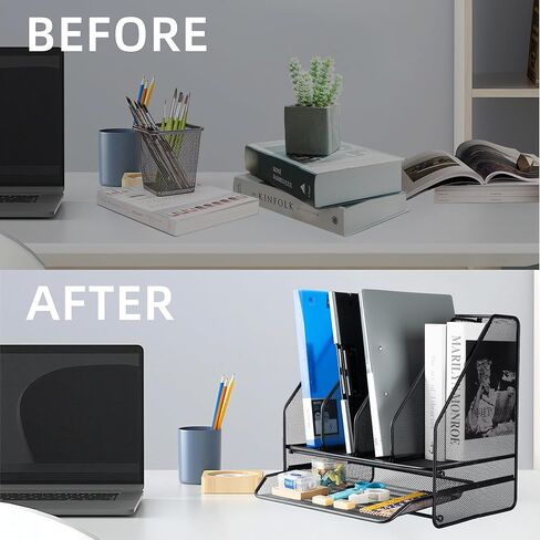 حامل ملفات مجلة منظم مكتب شبكي، مع 4 رفوف عمودية وحجرة سفلية واحدة، منظمات مكتبية وإكسسوارات للمكتب المنزلي، أسود in Kuwait