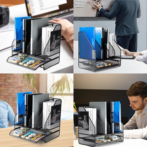 حامل ملفات مجلة منظم مكتب شبكي، مع 4 رفوف عمودية وحجرة سفلية واحدة، منظمات مكتبية وإكسسوارات للمكتب المنزلي، أسود in Kuwait