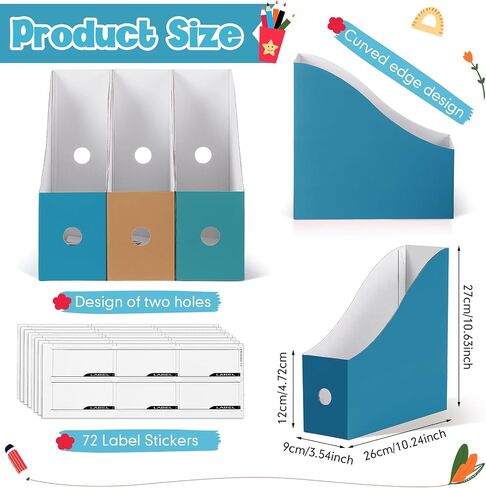 Colarr 12 Pack Cardboard Magazine Holders 12 Colors Magazine Storage Box with Label Stickers File Organizer Folder Book Holder for Desk Desktop Document Organizer for Office School (Fresh Color) in Kuwait