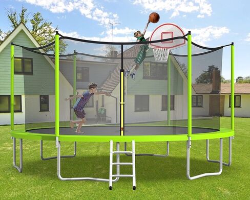 UBGO 15FT Trampoline,Outdoor Trampoline with Enclosure Net,Round Trampoline with Ladder&Basketball Hoop,Outdoor Backyard Trampoline for Kids Family Happy Time-Green in Saudi Arabia