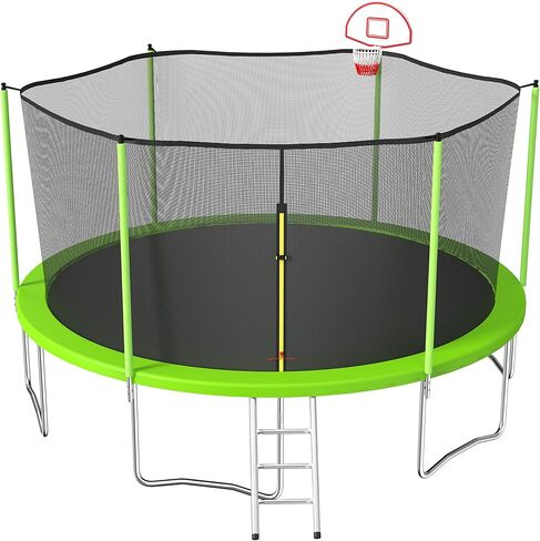 UBGO 15FT Trampoline,Outdoor Trampoline with Enclosure Net,Round Trampoline with Ladder&Basketball Hoop,Outdoor Backyard Trampoline for Kids Family Happy Time-Green in Saudi Arabia