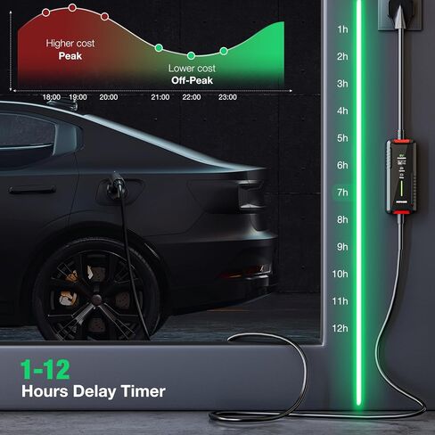 شاحن EV محمول من المستوى 2 (40 أمبير، 240 فولت) مع كابل 25 قدم وNEMA 14-50 للسيارات الكهربائية SAE-J1772، تيار قابل للتعديل، تأخير التوقيت in Kuwait