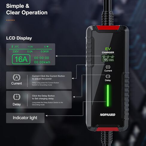 شاحن EV محمول من المستوى 2 (40 أمبير، 240 فولت) مع كابل 25 قدم وNEMA 14-50 للسيارات الكهربائية SAE-J1772، تيار قابل للتعديل، تأخير التوقيت in Kuwait