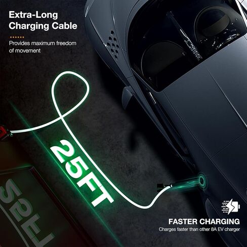 شاحن EV محمول من المستوى 2 (40 أمبير، 240 فولت) مع كابل 25 قدم وNEMA 14-50 للسيارات الكهربائية SAE-J1772، تيار قابل للتعديل، تأخير التوقيت in Kuwait