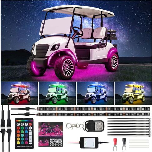 2 Pcs 86 Inch Golf Cart Multicolor Underglow LED Light Strip Kit Underbody Glow Neon Light with Wireless Remote Control Waterproof Sound Active Music Sync Accent Lighting Kit for 12v-60v in Saudi Arabia