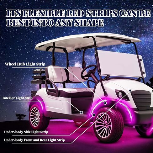 2 Pcs 86 Inch Golf Cart Multicolor Underglow LED Light Strip Kit Underbody Glow Neon Light with Wireless Remote Control Waterproof Sound Active Music Sync Accent Lighting Kit for 12v-60v in Saudi Arabia