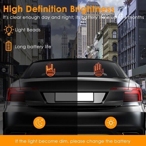 ضوء إصبع السيارة مع جهاز تحكم عن بعد، ضوء LED للإيماءات اليدوية، أضواء إشارة مضحكة للنافذة الخلفية للسيارة، وسيارات الدفع الرباعي، والشاحنات in Kuwait