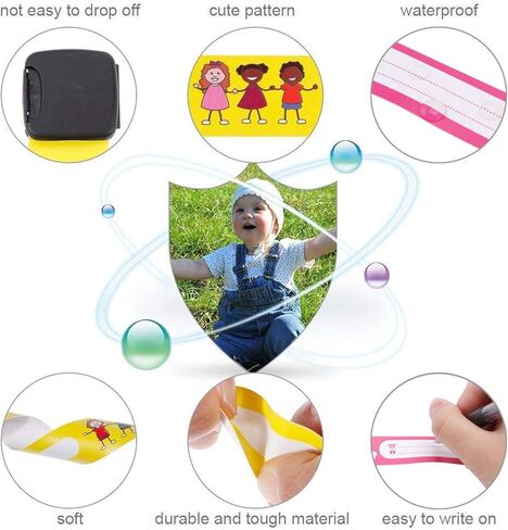 سوار معصم لبطاقة الهوية لسلامة الأطفال، 12 قطعة من أساور الهوية الآمنة القابلة لإعادة الاستخدام ومقاومة للماء للأطفال، أحزمة تعريف الهوية أثناء السفر للأطفال مضادة للفقدان للرحلات الميدانية والأنشطة الخارجية in Kuwait