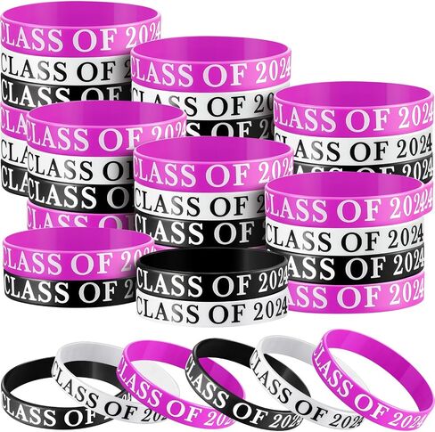 Poen 100 Pcs Class of 2025 Wristbands Graduation Silicone Wristbands Class of 2025 Congrats Grad Celebrating Bracelets for Teacher Student Graduation Party Favors Supply(Black, White, Green) in Saudi Arabia