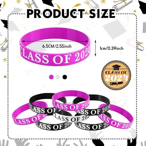 Poen 100 Pcs Class of 2025 Wristbands Graduation Silicone Wristbands Class of 2025 Congrats Grad Celebrating Bracelets for Teacher Student Graduation Party Favors Supply(Black, White, Green) in Saudi Arabia