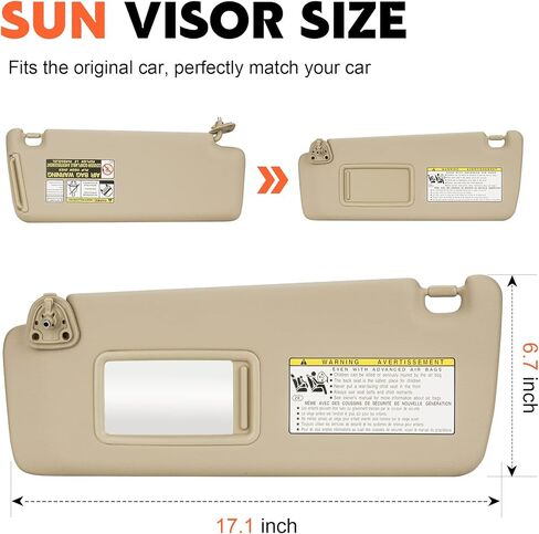Beige Driver Left Side Sun Visor Replacement Compatible with 2004 2005 2006 2007 Toyota Highlander Replace 74320-48260-A0 74310-48220-A0 in Saudi Arabia