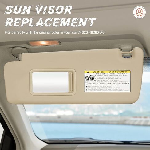 Beige Driver Left Side Sun Visor Replacement Compatible with 2004 2005 2006 2007 Toyota Highlander Replace 74320-48260-A0 74310-48220-A0 in Saudi Arabia