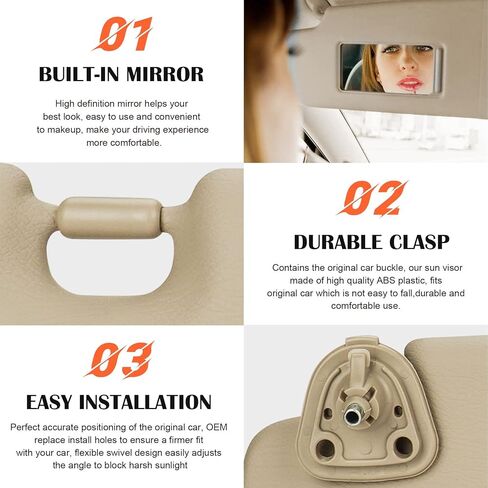 Beige Driver Left Side Sun Visor Replacement Compatible with 2004 2005 2006 2007 Toyota Highlander Replace 74320-48260-A0 74310-48220-A0 in Saudi Arabia