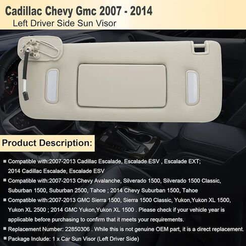 واقي الشمس للسائق الأيسر من NHILES متوافق مع Cadillac Chevy Gmc 2007 2008 2009 2010 2011 2012 2013 2014 رقم استبدال واقي الشمس 22850306 اللون: رمادي in Saudi Arabia