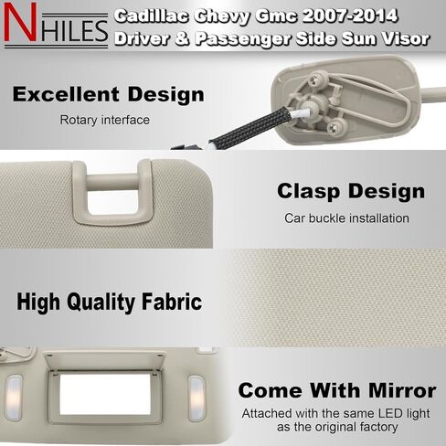 واقي الشمس للسائق الأيسر من NHILES متوافق مع Cadillac Chevy Gmc 2007 2008 2009 2010 2011 2012 2013 2014 رقم استبدال واقي الشمس 22850306 اللون: رمادي in Kuwait