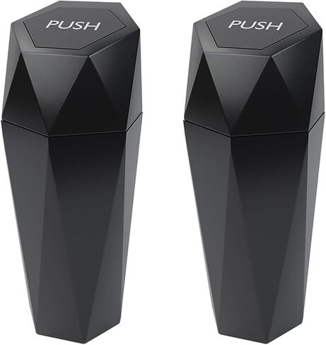 Mini Car Trash Can, 600ml, Black, ABS Material, Diamond Cup Design, Leakproof, Multipurpose, 2 Pieces in Kuwait