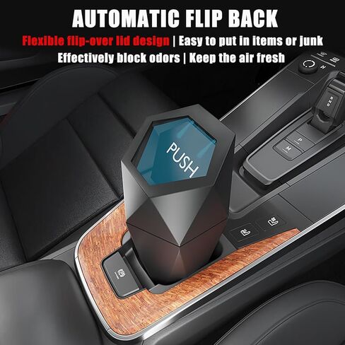 Mini Car Trash Can, 600ml, Black, ABS Material, Diamond Cup Design, Leakproof, Multipurpose, 2 Pieces in Kuwait