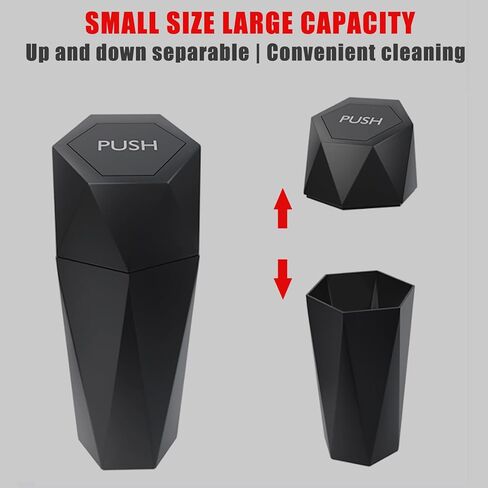 Mini Car Trash Can, 600ml, Black, ABS Material, Diamond Cup Design, Leakproof, Multipurpose, 2 Pieces in Kuwait