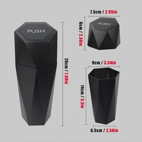 Mini Car Trash Can, 600ml, Black, ABS Material, Diamond Cup Design, Leakproof, Multipurpose, 2 Pieces in Kuwait