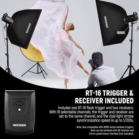 NEEWER 600Ws Studio Monolight Flash Light Kit: 2 Pack S101-300W 5600K الأضواء القوية مع مصابيح النمذجة 150W / Bowens Mount / Softboxes / Stands، عاكس / RT-16 Trigger / حقيبة لمنتج التصوير الفوتوغرافي in Kuwait