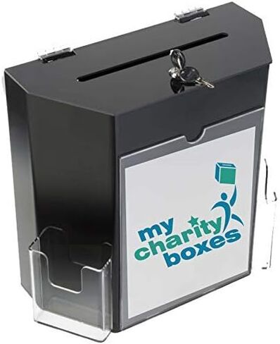 MCB Donation Collection Office Suggestion Acrylic Ballot Box 9 x 8 inch with Display area of 8 x 3.75 inch comes with 2 business card size pockets and lock with set of keys (Black) in Saudi Arabia