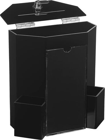 MCB Donation Collection Office Suggestion Acrylic Ballot Box 9 x 8 inch with Display area of 8 x 3.75 inch comes with 2 business card size pockets and lock with set of keys (Black) in Saudi Arabia