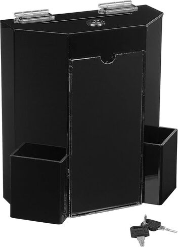MCB Donation Collection Office Suggestion Acrylic Ballot Box 9 x 8 inch with Display area of 8 x 3.75 inch comes with 2 business card size pockets and lock with set of keys (Black) in Saudi Arabia