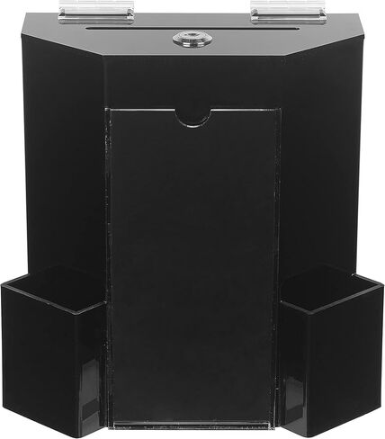 MCB Donation Collection Office Suggestion Acrylic Ballot Box 9 x 8 inch with Display area of 8 x 3.75 inch comes with 2 business card size pockets and lock with set of keys (Black) in Saudi Arabia