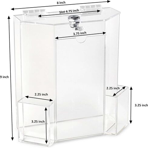MCB Donation Collection Office Suggestion Acrylic Ballot Box 9 x 8 inch with Display area of 8 x 3.75 inch comes with 2 business card size pockets and lock with set of keys (Black) in Saudi Arabia
