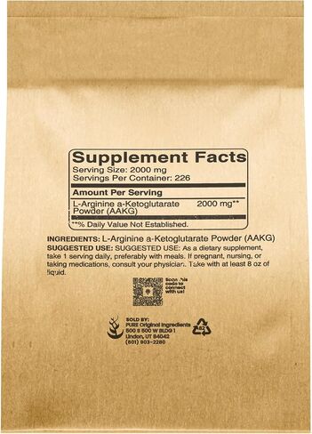 Pure Original Ingredients L-Arginine a-Ketoglutarate (AAKG) Powder, 1 lb, Unflavored, Non-GMO, Resealable & Eco-Friendly Packaging in Saudi Arabia